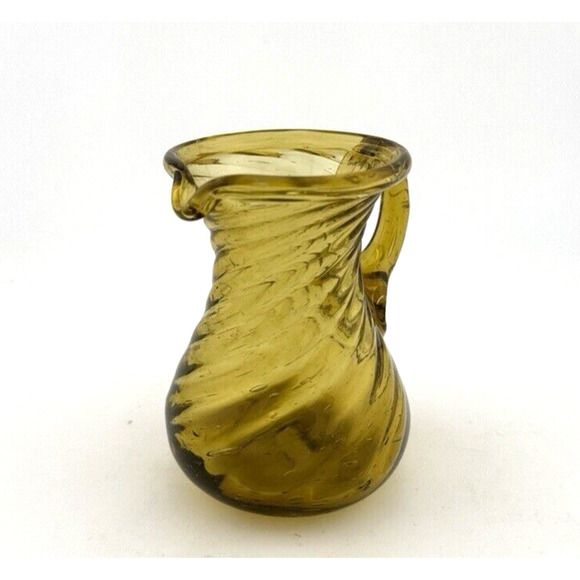 Hand Blown Vintage Amber Swirl Miniature Pitcher Creamer Vintage 3.5 in. - Picture 8 of 11